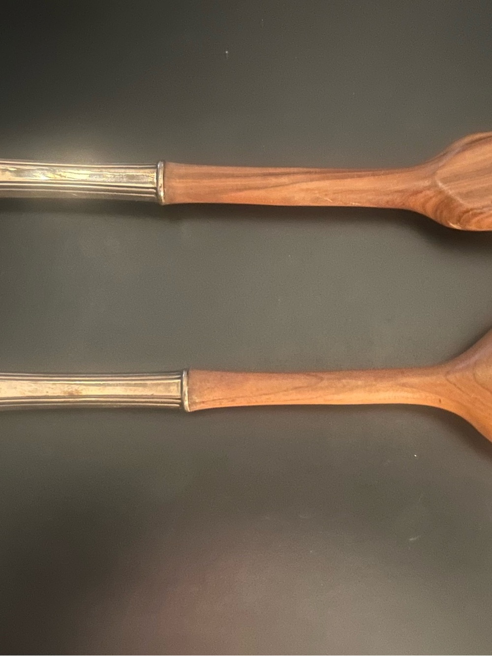Olive Wood and Sterling Silver Salad Server Set